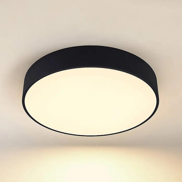 Arcchio Deckenleuchte Noabelle - schwarz, schwarz - Runde schwarze LED-Deckenleuchte mit weißem Diffusor, bündig montiert, strahlt warmes Licht aus.