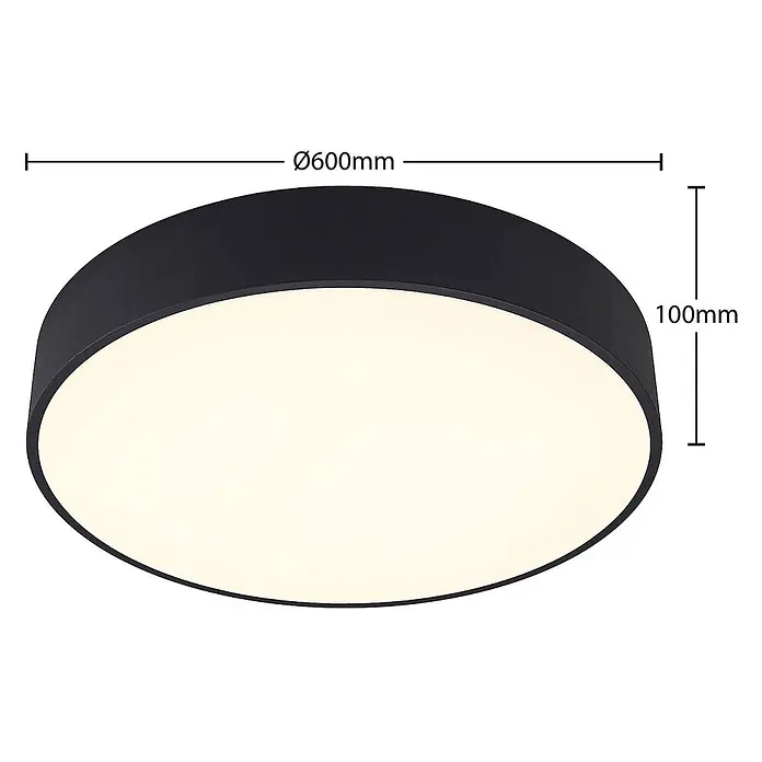 Arcchio Deckenleuchte Noabelle - schwarz, schwarz - Runde schwarze LED-Deckenleuchte mit weißem Diffusor, 600mm Durchmesser, 100mm Höhe.