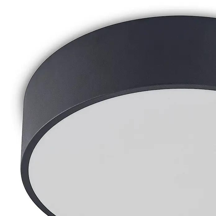 Arcchio Deckenleuchte Noabelle - schwarz, schwarz - Dunkelgraue runde LED-Deckenleuchte mit weißem Diffusor.