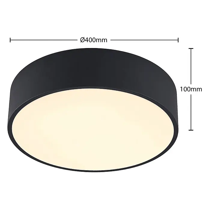 Arcchio Deckenleuchte Noabelle - schwarz, schwarz - Runde, schwarze LED-Deckenleuchte mit weißem Diffusor, Ø400mm x 100mm.