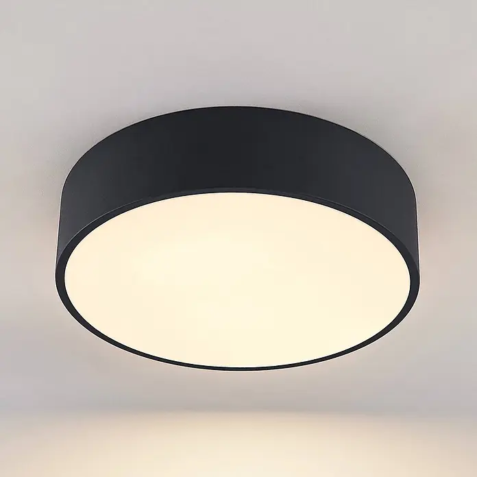 Arcchio Deckenleuchte Noabelle - schwarz, schwarz - Runde schwarze Deckenleuchte mit weißem Diffusor, die warmweißes Licht abgibt.