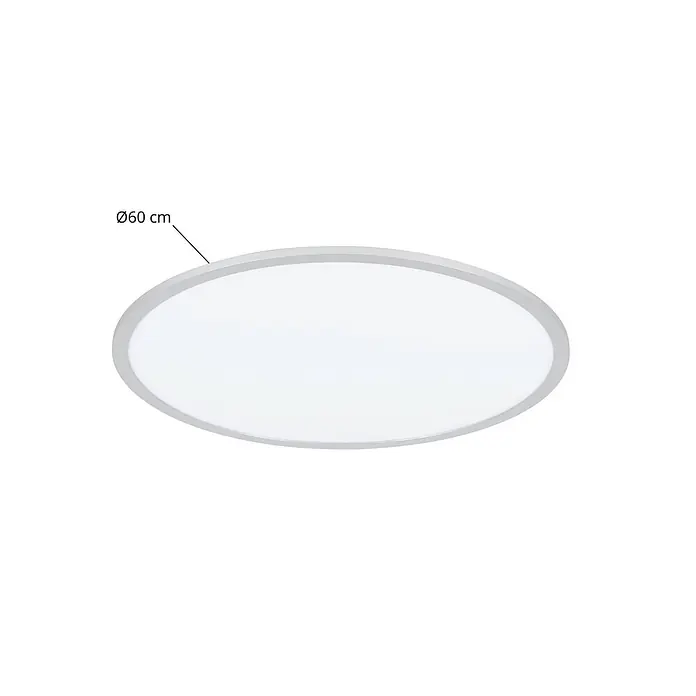 Lindby Deckenleuchte Narima - L x B x H: 60 x 60 x 5,2 cm, alu / grau / zink - Runde LED-Deckenleuchte, weiß mit hellgrauem Rand, Ø 60 cm.