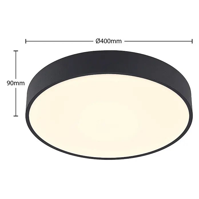 Arcchio Deckenleuchte Vanida - schwarz, schwarz - Runde schwarze Deckenleuchte mit weißem Diffusor, 400mm Durchmesser und 90mm Höhe.