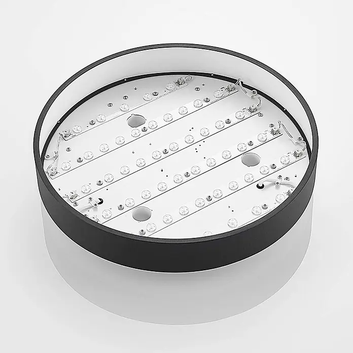 Arcchio Deckenleuchte Vanida - schwarz, schwarz - Runde LED-Deckenleuchte mit schwarzem Rand und weißer Basis, mit mehreren LED-Streifen.