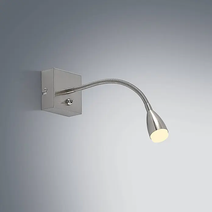 Lindby Wandleuchte Jolka - L x B x H: 30 x 7 x 7 cm, alu / grau / zink, alu / grau / zink - Wandmontierte Leseleuchte aus gebürstetem Silber mit flexiblem Schwanenhals, beleuchtetem warmweißem Spotkopf und integriertem Kippschalter.