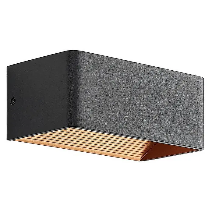 Arcchio Wandleuchte Karam - L x B x H: 10 x 20 x 8 cm, schwarz, schwarz - Schwarze, strukturierte rechteckige Wandleuchte mit gerippter gold/kupferfarbener Innenseite.