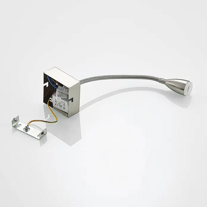 Lindby Wandleuchte Jolka - L x B x H: 30 x 7 x 7 cm, alu / grau / zink, alu / grau / zink - Gebürstete Metall-Schwanenhals-LED-Leselampe mit internem Kabelkasten und separatem Montagebügel.