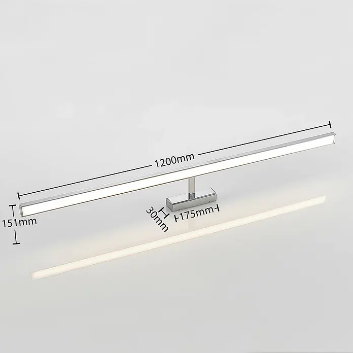 Lindby Wandleuchte Jukka - chrom / silber - Chromfarbene lineare LED-Leuchte, 1200mm lang und 151mm hoch, zur Wandmontage.