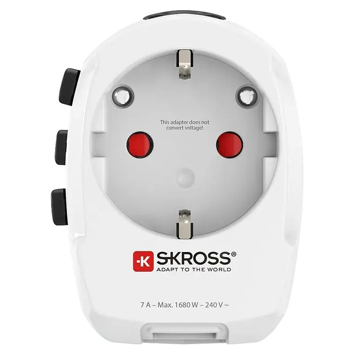 Hama Reiseadapter 00223474 "World Travel Pro Light USB" 3-polig 2x USB - Weiß - Weißer SKROSS Reiseadapter mit europäischer Steckdose. Max 1680W, 240V. Keine Spannungsumwandlung.