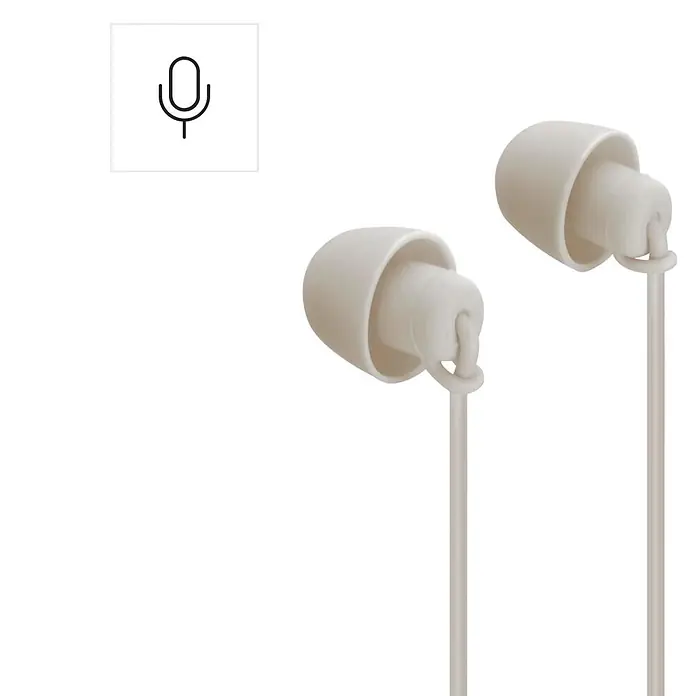 Hama Kopfhörer "Relax" In Ear - Sand - Zwei hellbeige matte Ohrhörer mit weichen Ohrpassstücken und Kabeln.