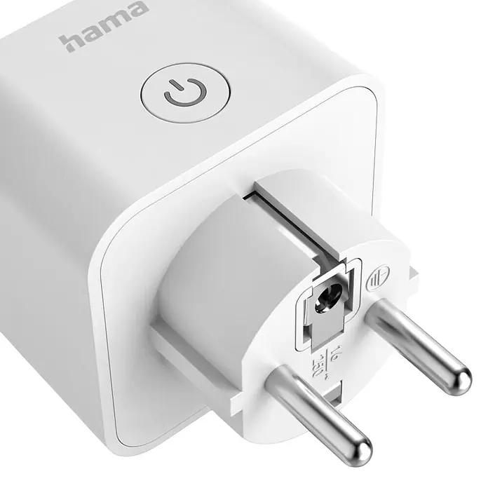 Hama Smart-Steckdose 00176658 Matter 3.680W Sprach-/Appgesteuert 3er-Pack - Weiß - Weißer Hama Smart-Steckeradapter mit Netzschalter und zwei Metallstiften.