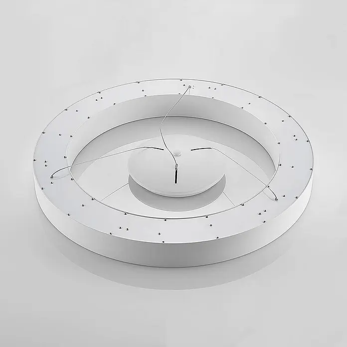 Arcchio Pendelleuchte Sharelyn - weiß / opal, weiß - Weiße, runde, moderne LED-Deckenleuchte mit zentraler Kuppel und Spannseilen.