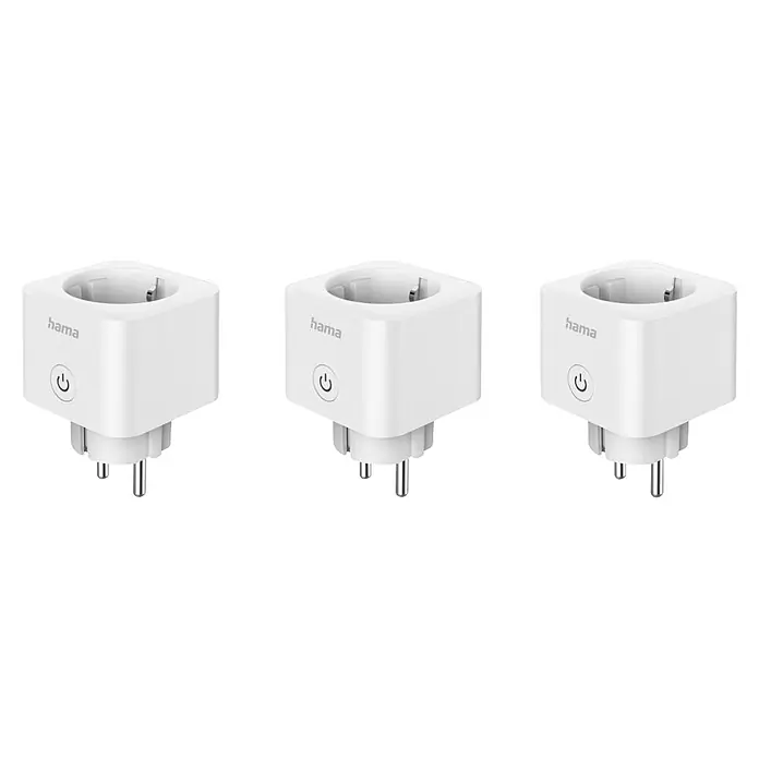 Hama Smart-Steckdose 00176658 Matter 3.680W Sprach-/Appgesteuert 3er-Pack - Weiß - Drei weiße Hama WLAN-Smart-Plugs mit integrierten Ein-/Ausschaltern.