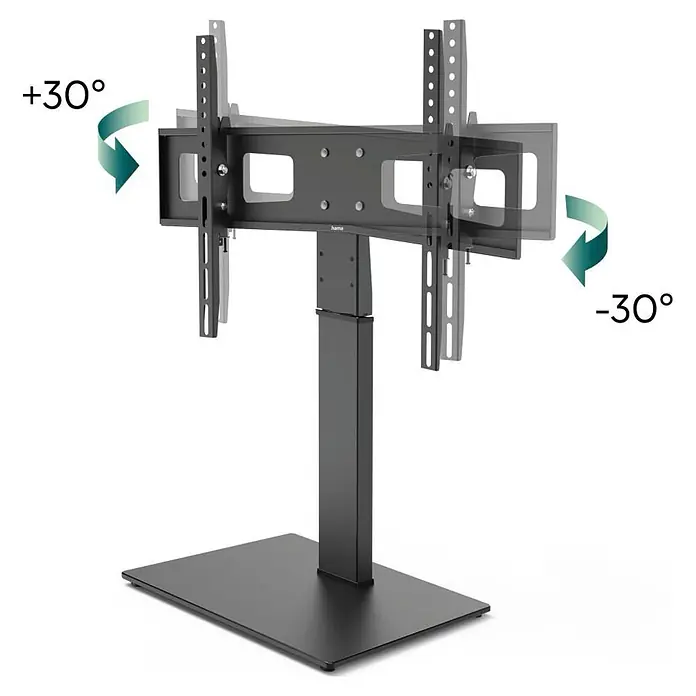 Hama TV-Ständer 00220911 schwenkbar höhenverstellbar 191 cm - 75" - Schwarzer TV-Standfuß mit schwenkbarer Halterung, der seine +/-30-Grad-Drehfähigkeit zeigt.