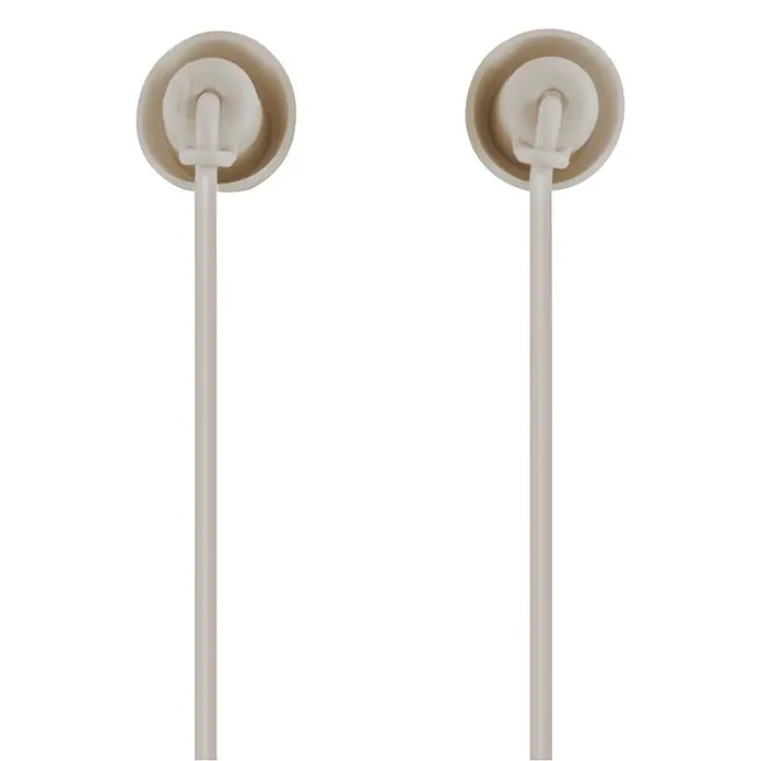 Hama Kopfhörer "Relax" In Ear - Sand - Zwei hellbeige Kunststoffkappen mit U-förmigen Oberteilen und langen Stielen.
