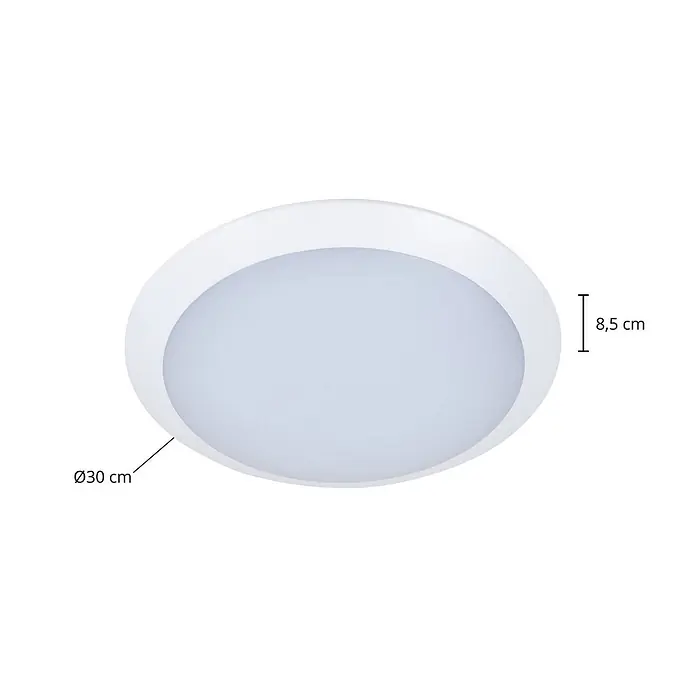 Lindby Außenwand- & Deckenleuchte Naira - weiß / opal, weiß / opal, IP65 - Runde weiße LED-Deckenleuchte oder Einbaupanel, Ø 30 cm, Höhe 8,5 cm.