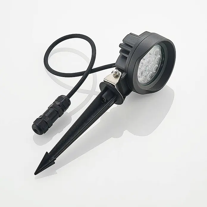 Lindby LED Wandleuchte innen in dunkelgrau, Wandstrahler -  - Schwarzer LED-Gartenstrahler mit Erdspieß und Stromkabel mit wasserdichtem Stecker.