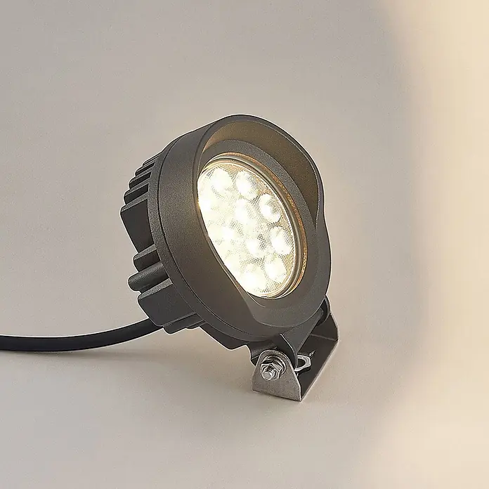 Lindby LED Wandleuchte innen in dunkelgrau, Wandstrahler -  - Dunkelgrauer LED-Strahler mit mehreren hellen LEDs, schwarzem Kabel und verstellbarer Metallhalterung.
