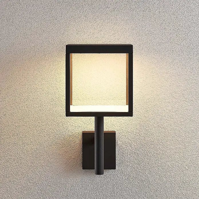 Lucande Außenwandleuchte Cube - schwarz, IP54 - Moderne, schwarze quadratische Metall-Außenwandleuchte mit warmweißem Licht.