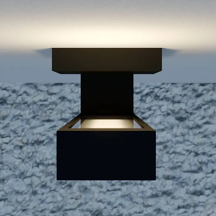 Lindby Außenwandleuchte Isadore - schwarz, schwarz, IP44 - Schwarze, rechteckige Deckenleuchte mit Up- und Downlight-Funktion.