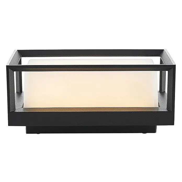 Arcchio Außenwandleuchte Ismera - schwarz, schwarz, IP65 - Schwarze rechteckige Außenleuchte mit mattweißem Diffusor.