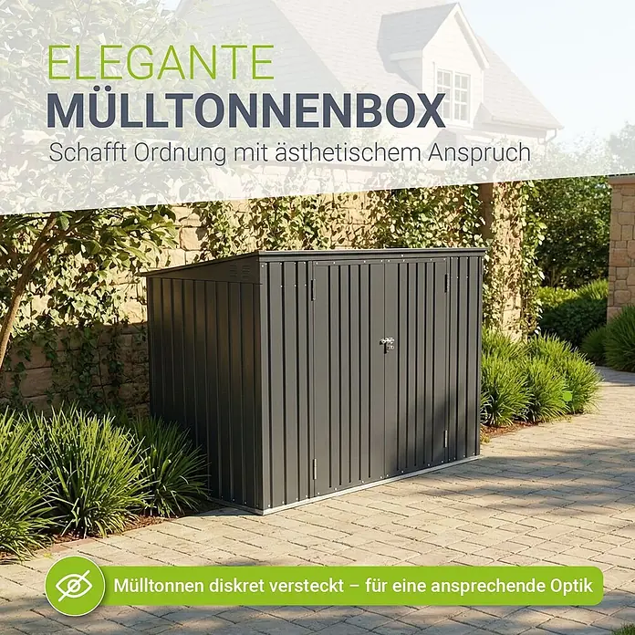 Juskys Mülltonnenbox Namur - 20 mm x 105 cm, Metall, Anthrazit, Geeignet für Anzahl Mülltonnen: 3 Stk. - Dunkelgraue Mülltonnenbox aus Metall im Garten, bietet diskrete Abfallverdeckung. Modernes, funktionales Design.