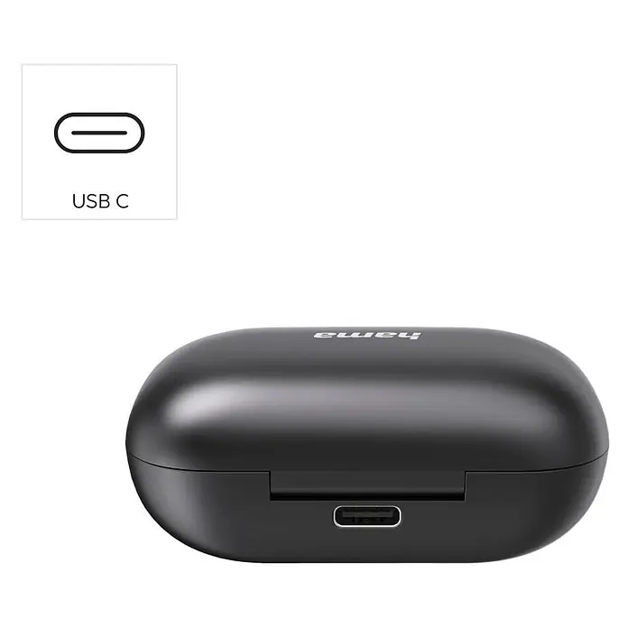 Hama Kopfhörer 00184172 Bluetooth "Spirit Chop II" True Wireless In-Ear Equalizer - Schwarz - Schwarzes Ohrhörer-Ladecase mit USB-C-Ladeanschluss.