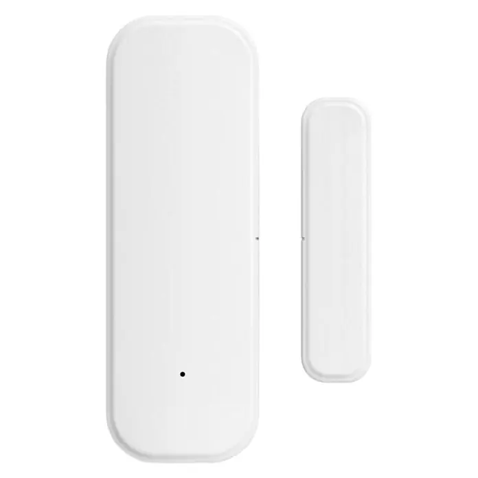 Hama Funk-Fensterkontakt 00176663 für Türen Fenster Garagen Zigbee magnetisch - Weiß - Weißer zweiteiliger magnetischer Tür-/Fensterkontaktsensor mit abgerundeten Ecken und Indikatorpunkt.