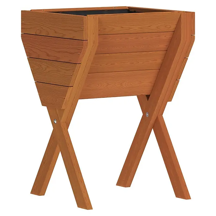 Dobar Hochbeet - L x B x H: 39 x 40 x 61 cm, Holz, Braun - Erhöhtes Hochbeet aus Holz mit schwarzer Innenauskleidung, auf X-förmigen Beinen.