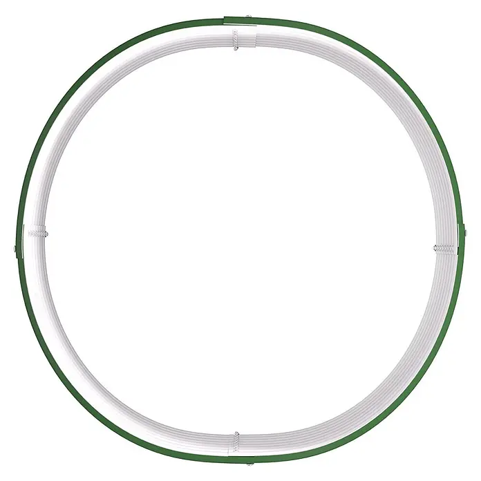 Vitavia Hochbeet Terra 630 - 82 x 82 x 63 cm, Zincalume®, Seegras - Kreisförmige grün-weiße flexible Leitung mit gebündelten weißen Innenrohren und Metallbefestigungen.