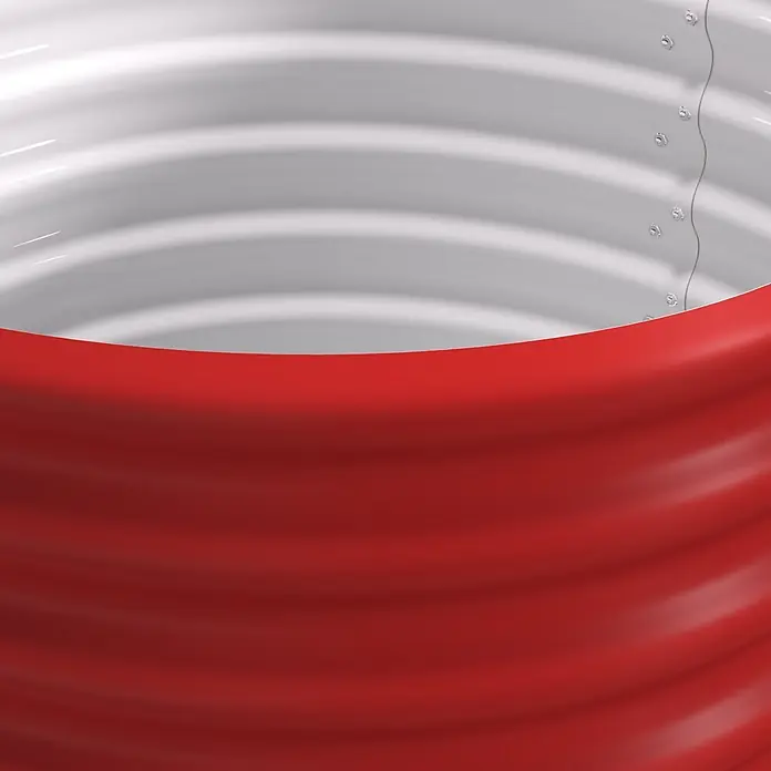 Vitavia Hochbeet Terra 630 - 82 x 82 x 63 cm, Zincalume®, Rubin - Rot umrandeter Wellblechbehälter mit weiß verschraubten Innenpaneelen.