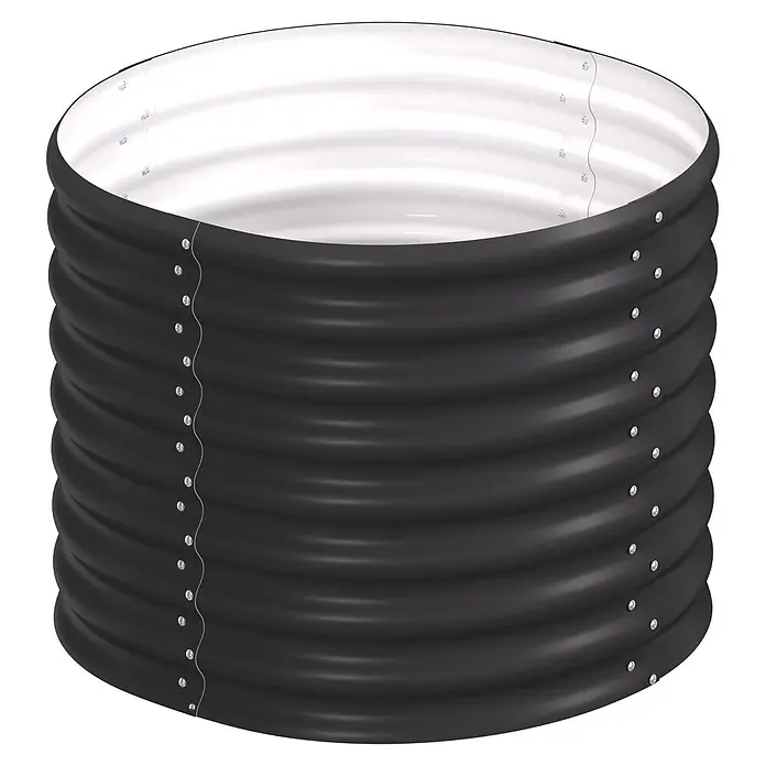 Vitavia Hochbeet Terra 630 - 82 x 82 x 63 cm, Zincalume®, Schwarz - Schwarzes Wellblech-Hochbeet mit weißer Innenseite und silbernen Schrauben.