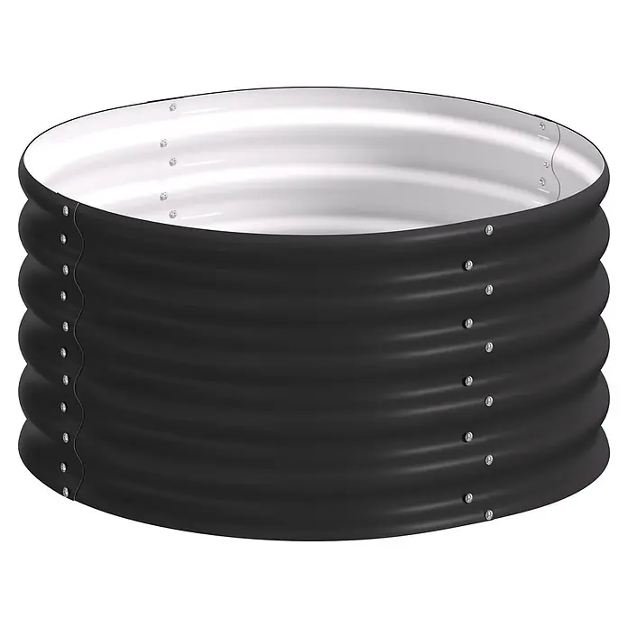 Vitavia Hochbeet Terra 401 - 82 x 82 x 40,1 cm, Zincalume®, Schwarz - Schwarzes, gewelltes Hochbeet aus Metall mit silbernen Schrauben und weißer Innenseite.