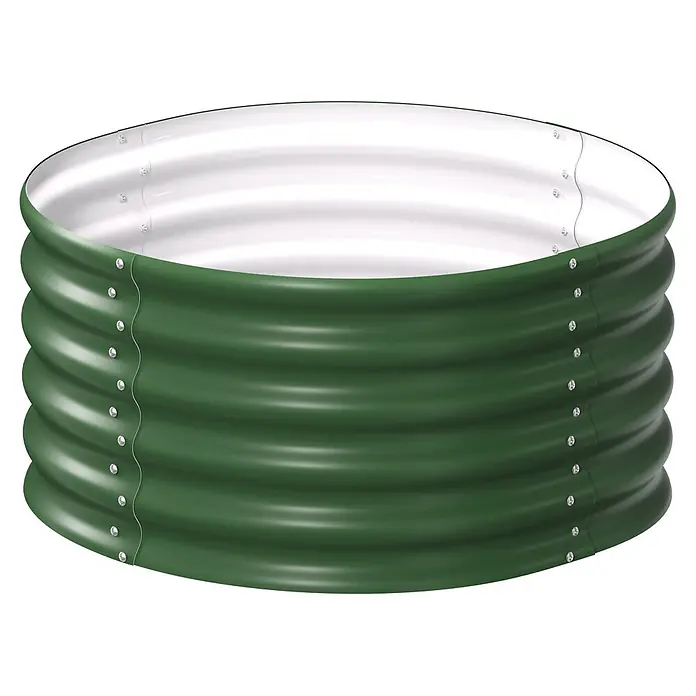 Vitavia Hochbeet Terra 401 - 82 x 82 x 40,1 cm, Zincalume®, Seegras - Grünes, welliges Rundbeet aus Metall mit silbernen Nieten zum Bepflanzen.