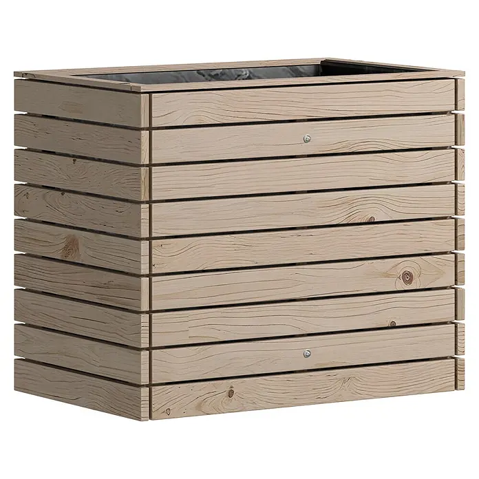 Westmann Hochbeet Asket M - 70 x 110 x 90 cm, Holz, Natur - Pflanzkasten aus hellem Holz mit Lamellenstruktur und dunkler Innenauskleidung.