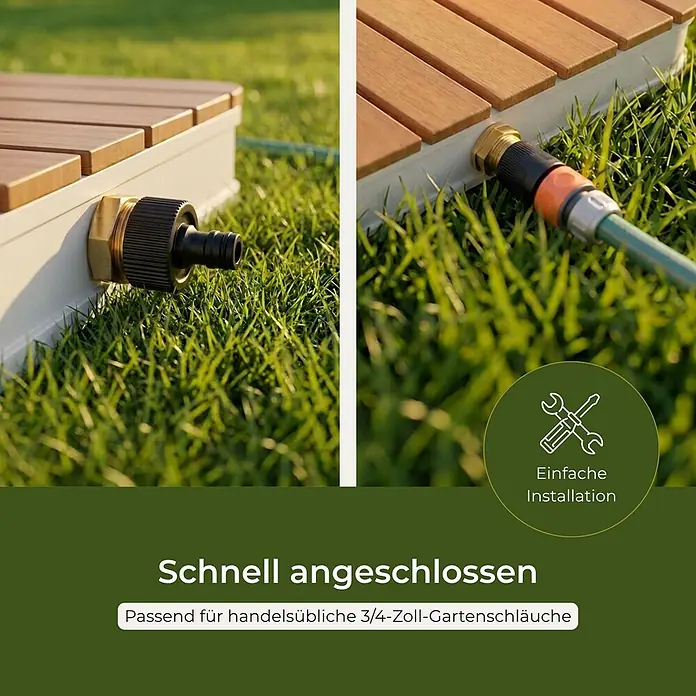 Interpromo Bodendusche Niagara - Holz - Gartendusche mit Holzlatten und Messing-Schnellanschluss für handelsübliche Gartenschläuche.