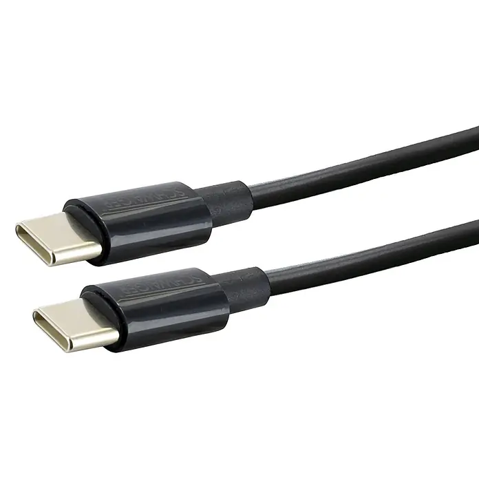 Schwaiger USB-Ladekabel 60W USB-C - Schwarz, Länge: 80 cm - Schwarzes USB-C Kabel mit zwei silbernen Metallanschlüssen.