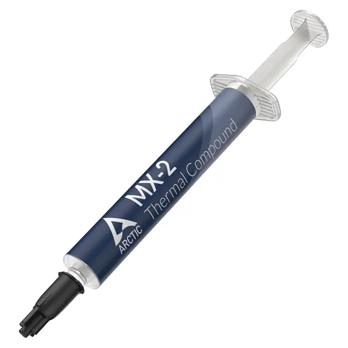 Hama Spritze ARCTIC MX-2 Wärmeleitpaste - Schwarz, Weiß - Dunkelblaue ARCTIC MX-2 Wärmeleitpaste in einer Spritze mit weißem Kolben und schwarzer Kappe, zur Kühlung von Computerkomponenten.