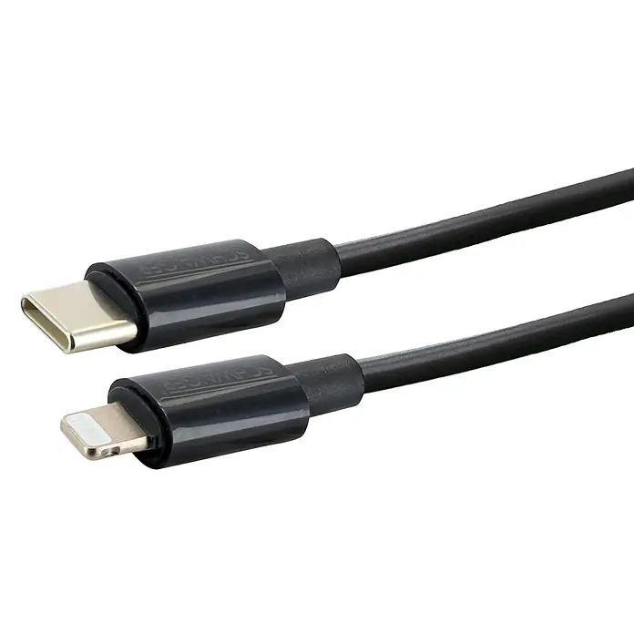 Schwaiger USB-Ladekabel USB-C auf Lightning - Schwarz, Länge: 80 cm - Schwarzes Kabel mit USB-C-Anschluss an einem Ende und Lightning-Anschluss am anderen, zum Laden und zur Datenübertragung.