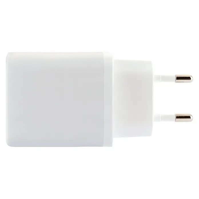 Schwaiger USB-Ladeadapter 230V 2 x USB-A - Weiß - Weißes Netzteil mit zwei Metallstiften.