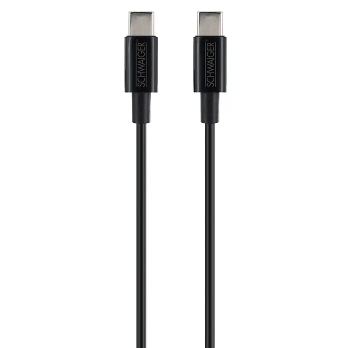 Schwaiger USB-Ladekabel 60W USB-C - Schwarz, Länge: 80 cm - Zwei schwarze SCHWAIGER USB-C-Kabel mit silberfarbenen Metallsteckern.