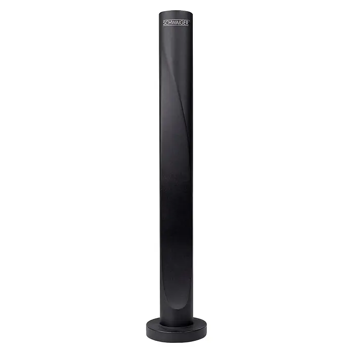 Schwaiger Antenne Aktiv für UKW & DAB+ Radio - Schwarz - Hohe schwarze Schwaiger Antenne mit texturiertem zylindrischem Gehäuse, dezentem Spiraldesign und flachem Sockel.