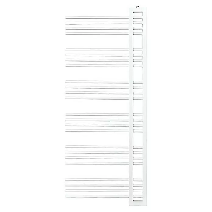 Admiral Radiador de diseño Rio - An x Al: 600 x 1.210 mm, Potencia calorífica a una temperatura de 75 °C (D: 50): 468 W - Radiador toallero eléctrico blanco con barras horizontales y diseño lateral asimétrico.
