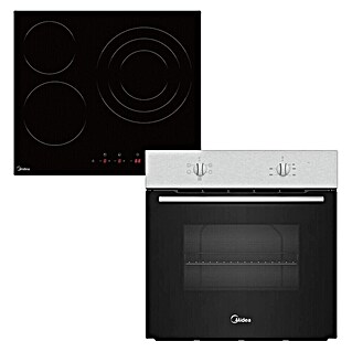 Midea Set de horno y zona de cocción MBO65M040M0XS (Volumen horno: 70 l, 3 ud., Negro/Inox)