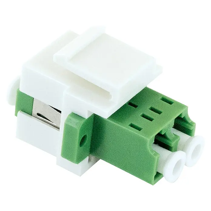 Schwaiger Netzwerk-Stecker Glasfaser Keystone-Adapter LC-Duplex - Weiß - Grün-weißer Duplex-LC-Glasfaseradapter zum Verbinden zweier LC-Glasfaserkabel.