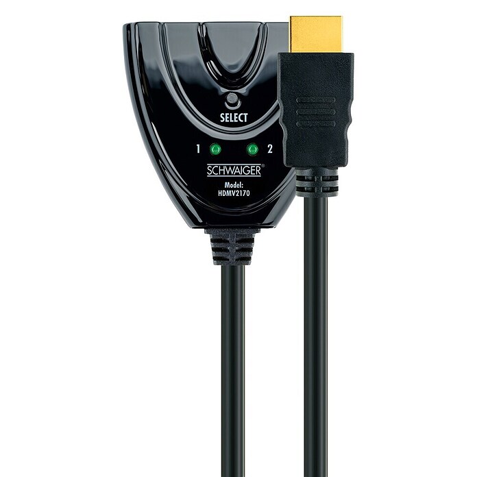 Schwaiger HDMI-Umschalter Manueller 2-Port HDMI Switch / Umschalter mit Kabel (Schwarz) | BAUHAUS