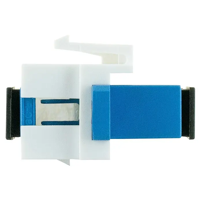Schwaiger Netzwerk-Stecker Glasfaser Keystone-Adapter SC-Simplex - Weiß - Weiß-blauer LWL-Stecker für sichere Datenübertragung.