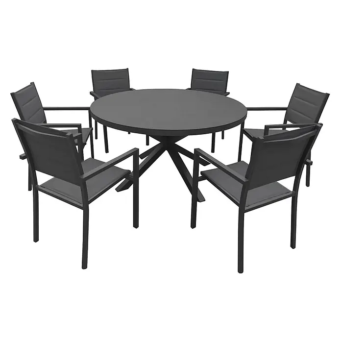 Happy Garden Gartentisch-Set GIALOVA - Gesamtumfang: 7 -tlg., Aluminium - Anthrazitfarbenes Outdoor-Essset: runder Tisch mit Sternfuß und sechs passenden Stühlen.