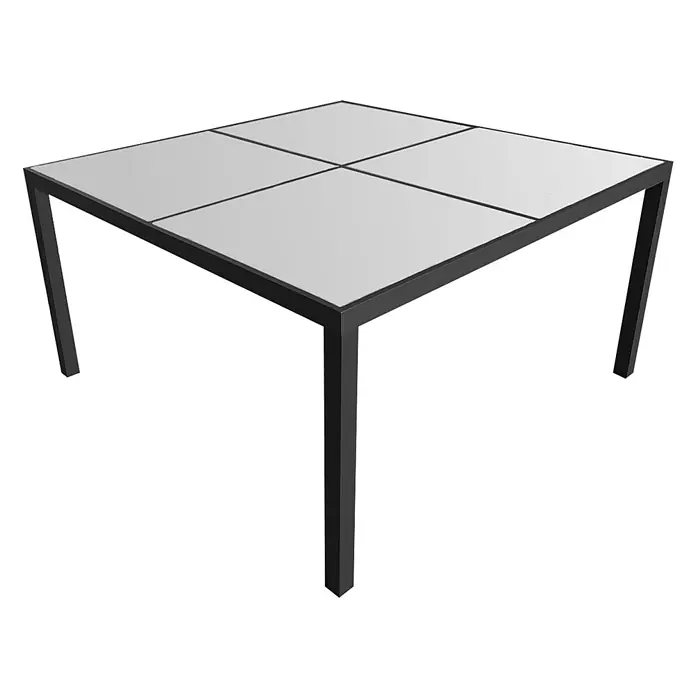 Happy Garden Gartentisch-Set CAGLIARI - Gesamtumfang: 9 -tlg., Aluminium - Schwarzer quadratischer Tisch mit hellgrauer, vierteiliger Tischplatte.
