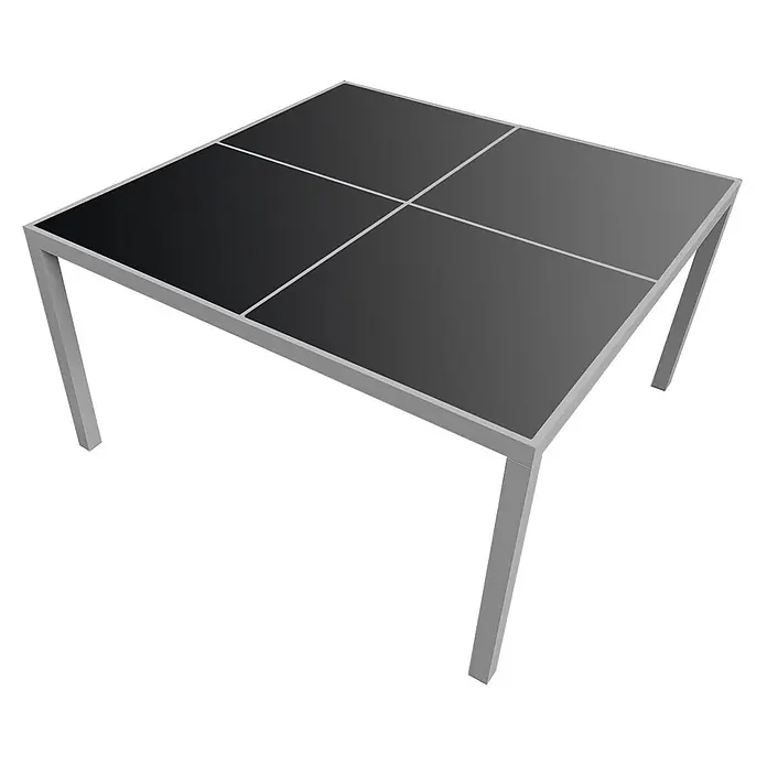 Happy Garden Gartentisch-Set CAGLIARI - Gesamtumfang: 9 -tlg., Aluminium - Quadratischer Gartentisch mit dunkler, segmentierter Platte und hellgrauem Metallgestell.